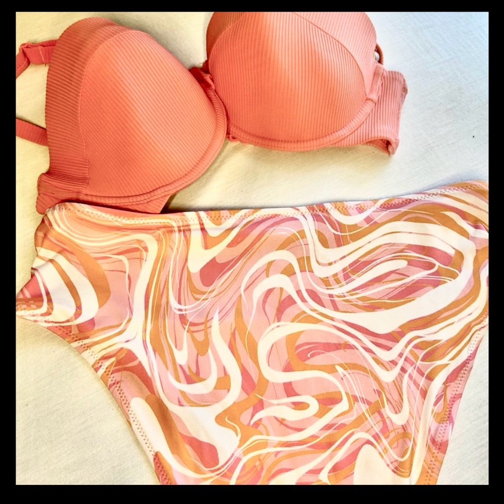 high waisted bikini bathing suit made by H&M peach color in a size Large